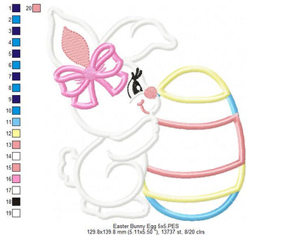 Bunny Girl and Easter Egg - Applique - Machine Embroidery Design
