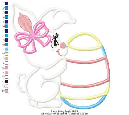 Bunny Girl and Easter Egg - Applique - Machine Embroidery Design