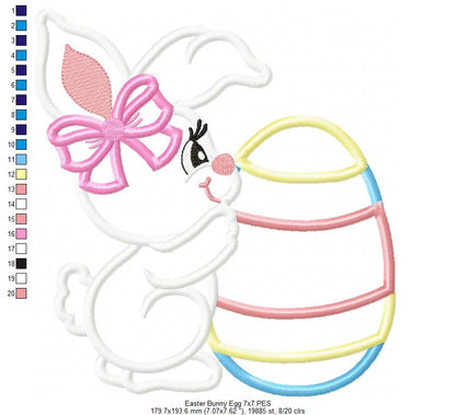 Bunny Girl and Easter Egg - Applique - Machine Embroidery Design