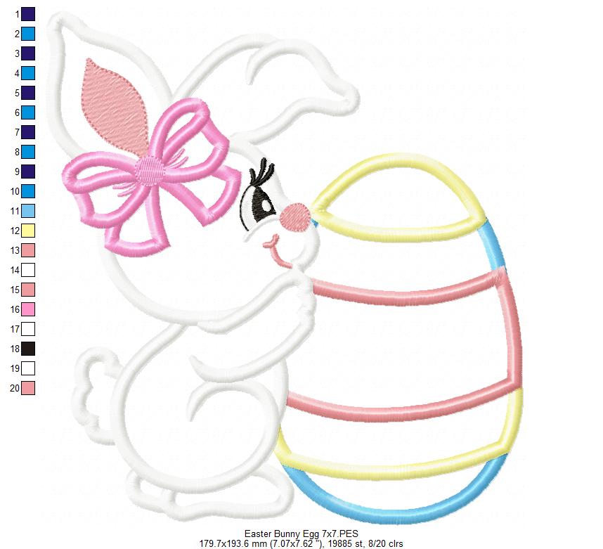 Bunny Girl and Easter Egg - Applique - Machine Embroidery Design