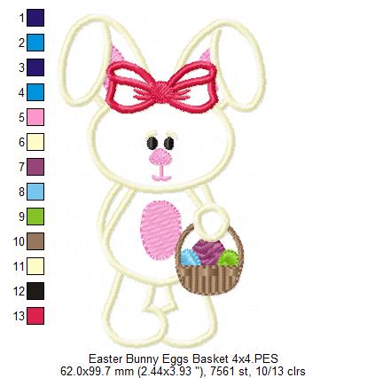 Easter Bunny with Basket – Appliqué – Machine Embroidery Design