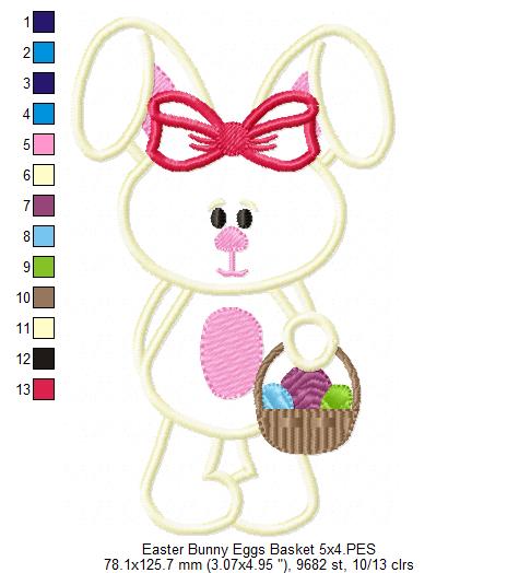 Easter Bunny Girl Holding a Easter Eggs Basket - Applique