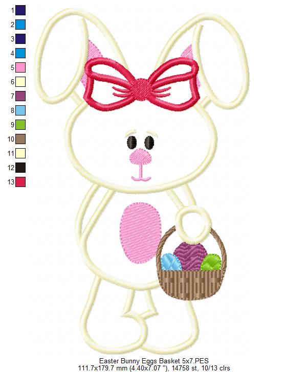 Easter Bunny with Basket – Appliqué – Machine Embroidery Design