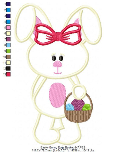 Easter Bunny with Basket – Appliqué – Machine Embroidery Design