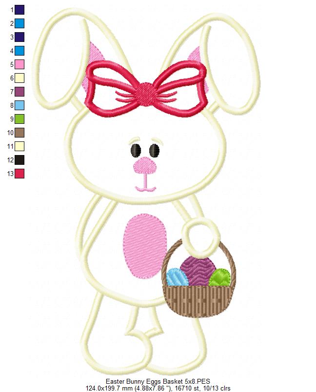 Easter Bunny with Basket – Appliqué – Machine Embroidery Design