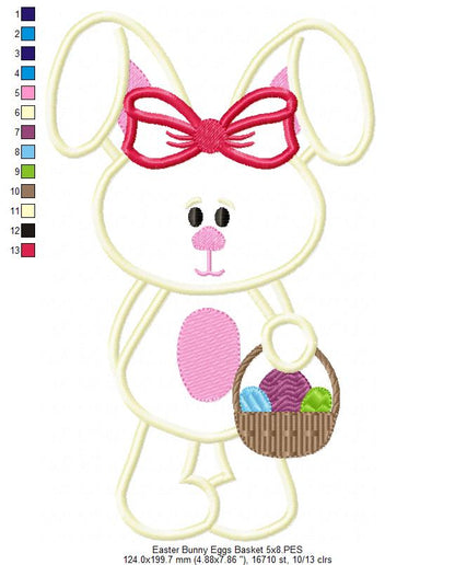 Easter Bunny with Basket – Appliqué – Machine Embroidery Design