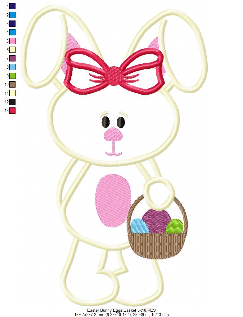 Easter Bunny with Basket – Appliqué – Machine Embroidery Design