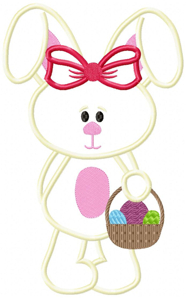 Easter Bunny Girl Holding a Easter Eggs Basket - Applique