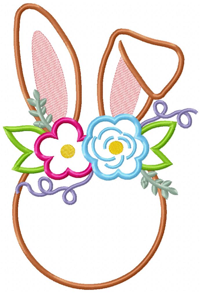 Easter Bunny Flowers Silhouette - Applique