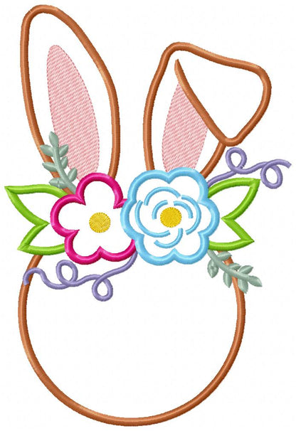 Easter Bunny Flowers Silhouette - Applique