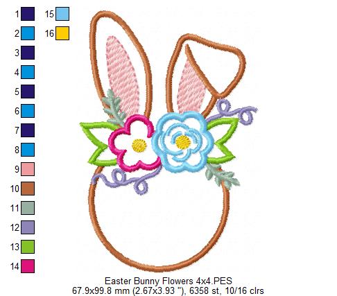Easter Bunny Flowers Silhouette - Applique