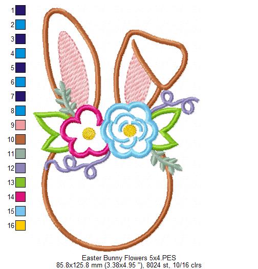 Easter Bunny Flowers Silhouette - Applique