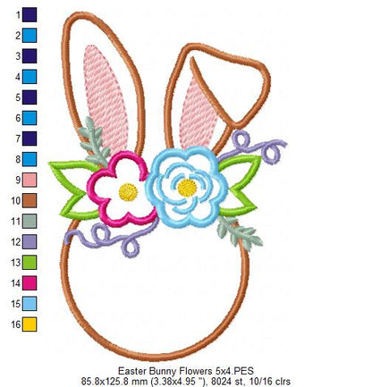 Easter Bunny Flowers Silhouette - Applique