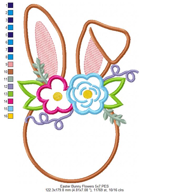 Easter Bunny Flowers Silhouette - Applique