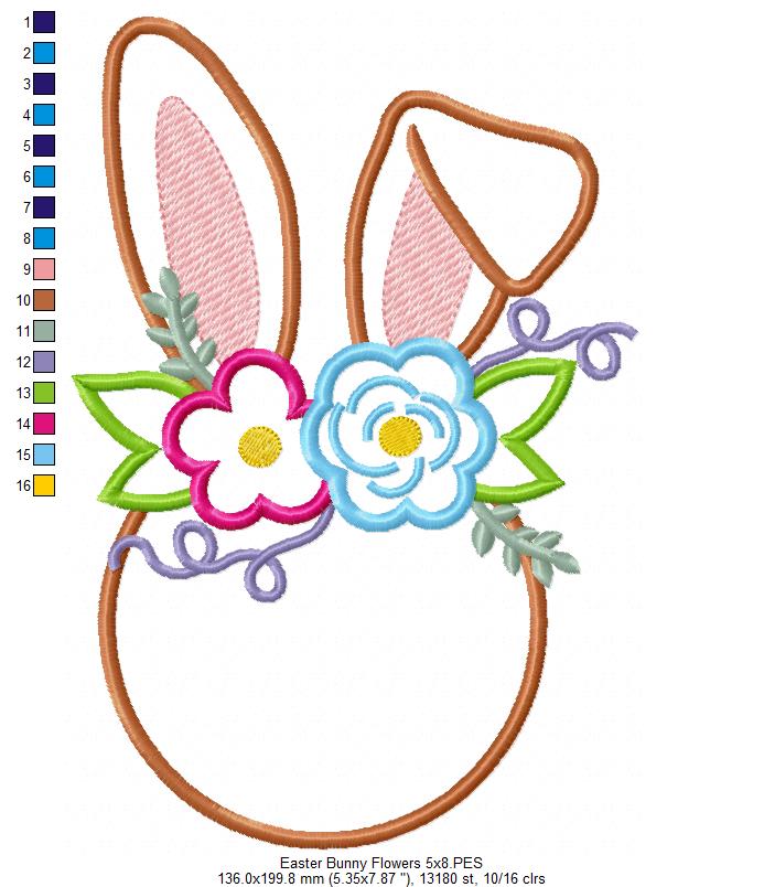 Easter Bunny Flowers Silhouette - Applique