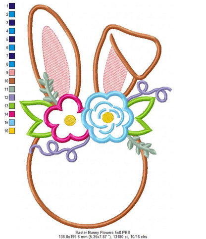 Easter Bunny Flowers Silhouette - Applique