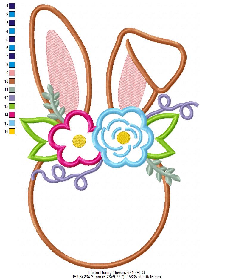 Easter Bunny Flowers Silhouette - Applique