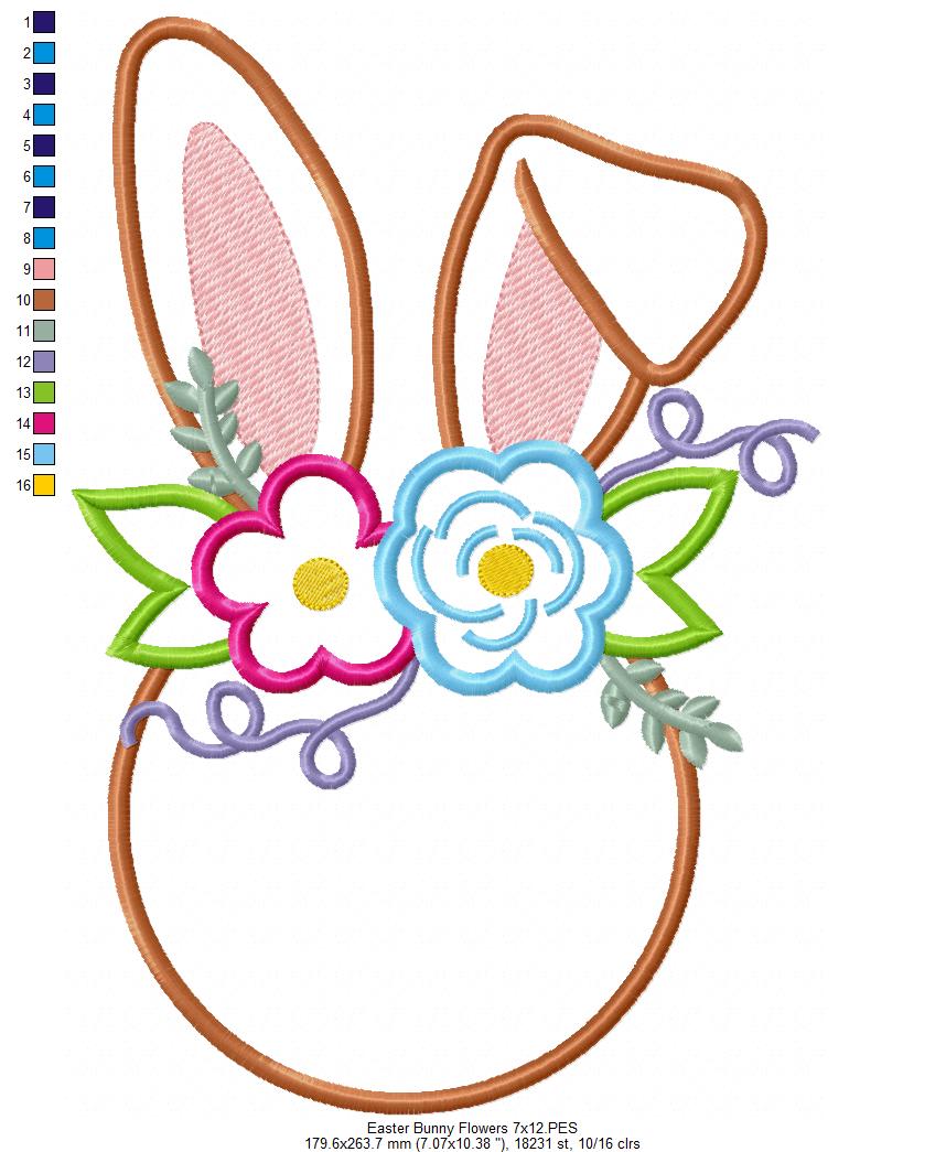 Easter Bunny Flowers Silhouette - Applique