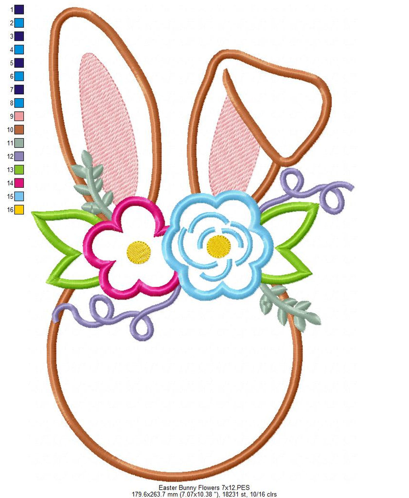 Easter Bunny Flowers Silhouette - Applique
