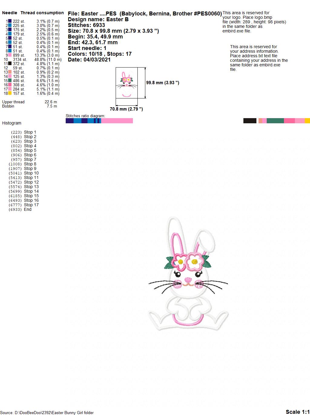 Bunny Girl - Applique - Machine Embroidery Design