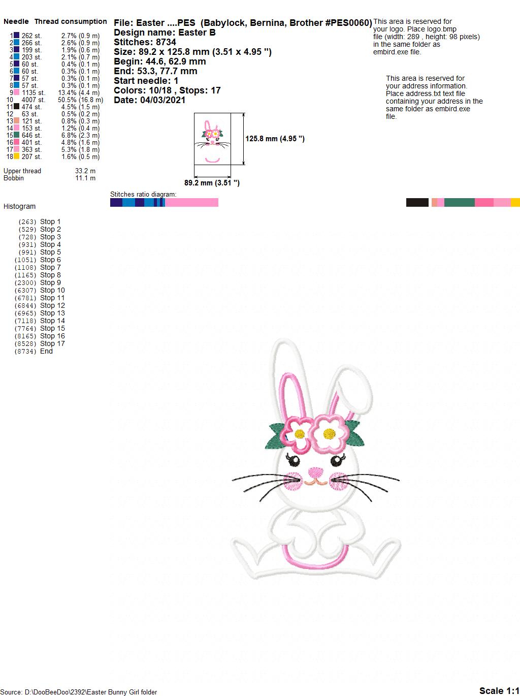 Bunny Girl - Applique - Machine Embroidery Design
