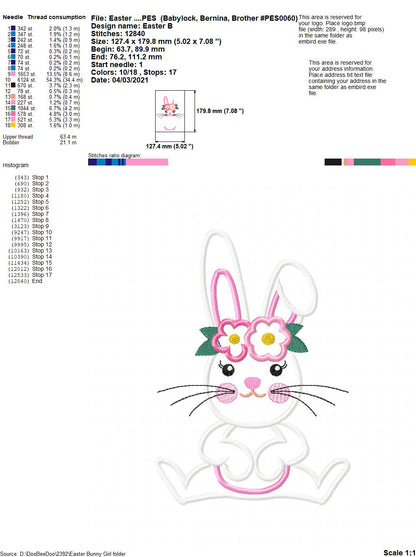 Bunny Girl - Applique - Machine Embroidery Design