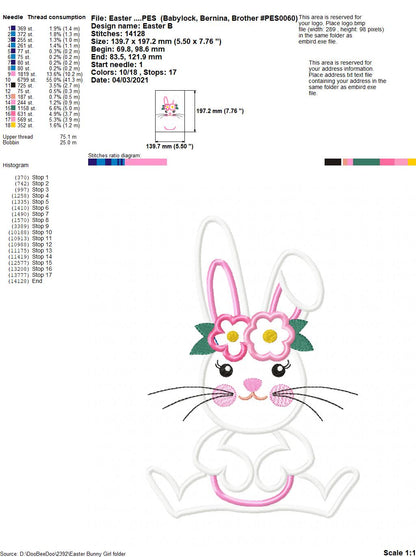 Bunny Girl - Applique - Machine Embroidery Design