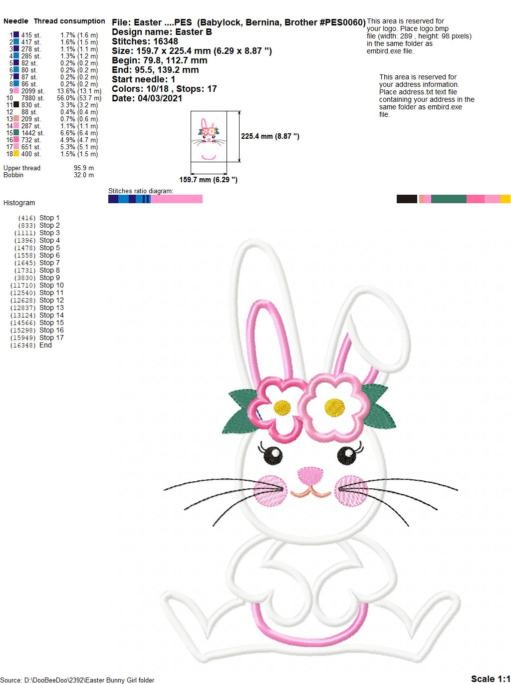 Bunny Girl - Applique - Machine Embroidery Design