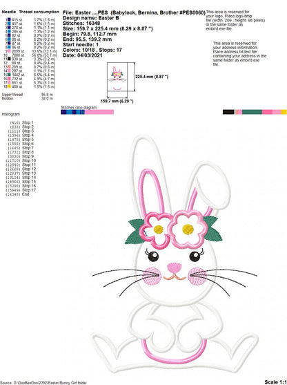 Bunny Girl - Applique - Machine Embroidery Design