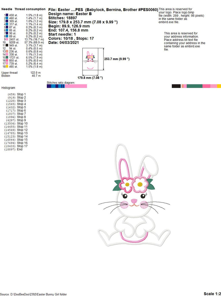 Bunny Girl - Applique - Machine Embroidery Design