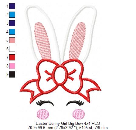 Easter Bunny Girl Big Bow - Applique