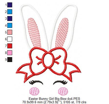Easter Bunny Girl Big Bow - Applique