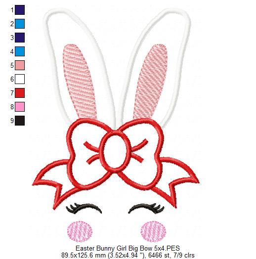 Easter Bunny Girl Big Bow - Applique