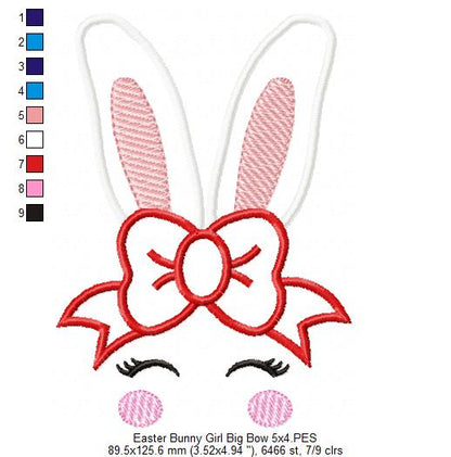 Easter Bunny Girl Big Bow - Applique