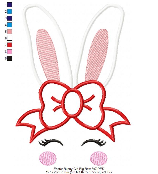 Easter Bunny Girl Big Bow - Applique