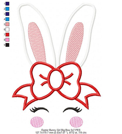 Easter Bunny Girl Big Bow - Applique