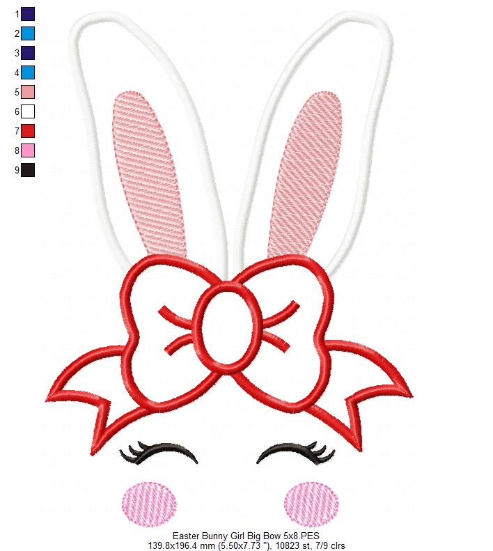 Easter Bunny Girl Big Bow - Applique