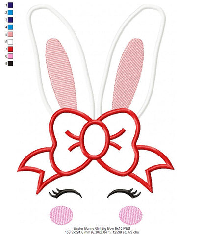 Easter Bunny Girl Big Bow - Applique