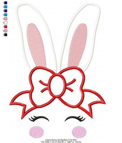 Easter Bunny Girl Big Bow - Applique