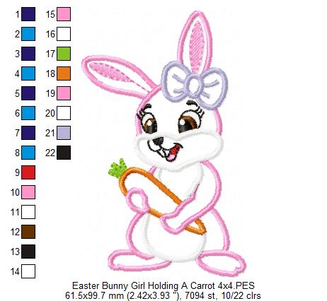 Easter Bunny Boy and Girl Holding a Carrot - Applique
