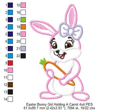 Easter Bunny Boy and Girl Holding a Carrot - Applique