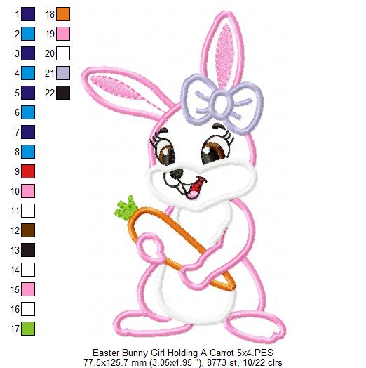 Easter Bunny Boy and Girl Holding a Carrot - Applique