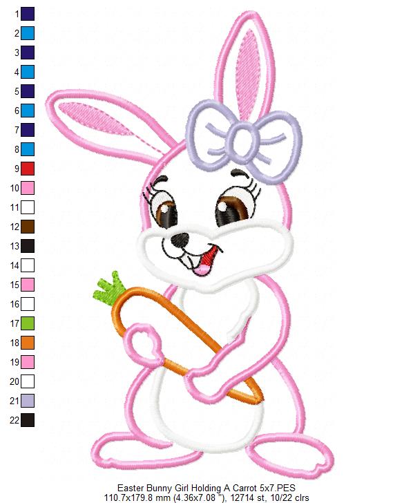 Easter Bunny Boy and Girl Holding a Carrot - Applique