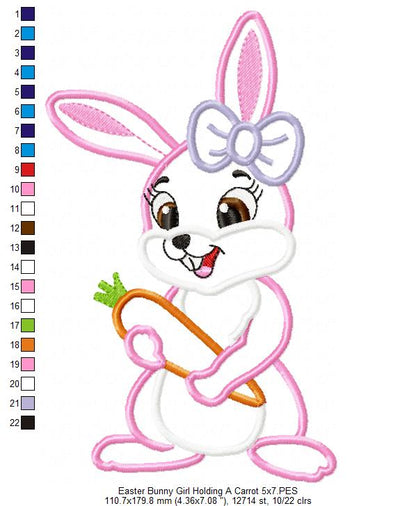 Easter Bunny Boy and Girl Holding a Carrot - Applique