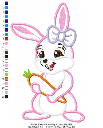 Easter Bunny Boy and Girl Holding a Carrot - Applique