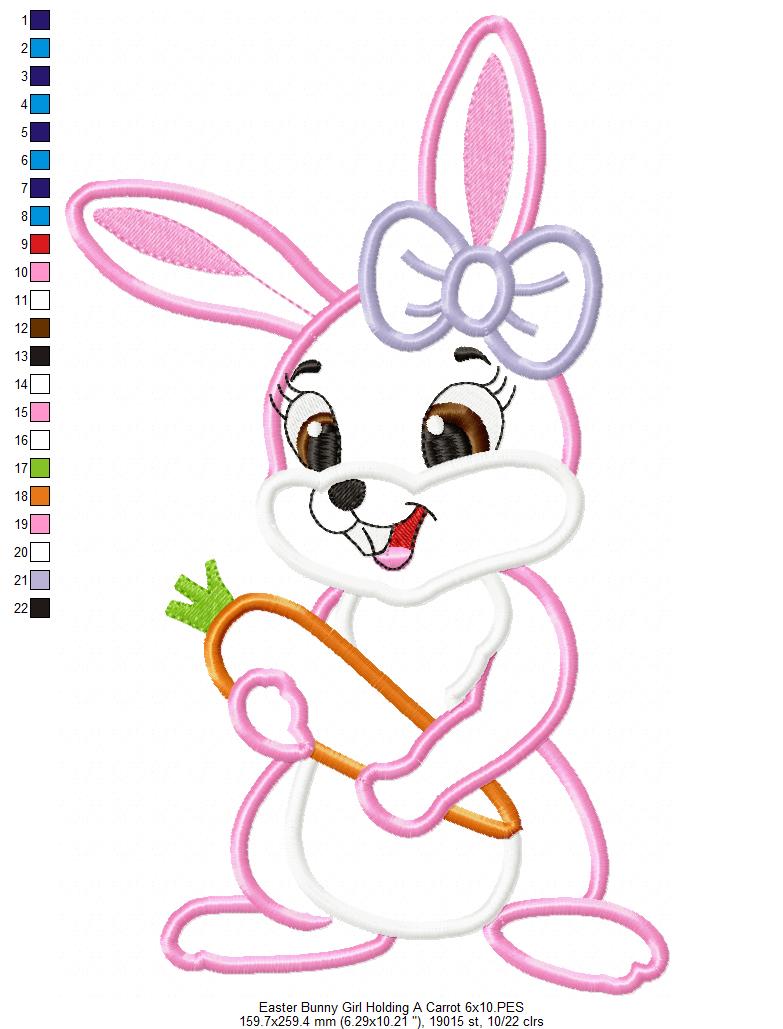 Easter Bunny Boy and Girl Holding a Carrot - Applique