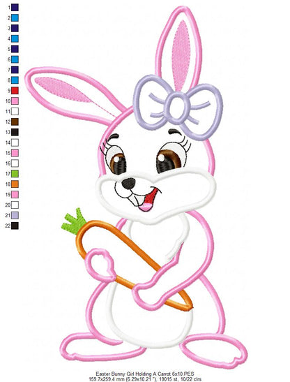 Easter Bunny Boy and Girl Holding a Carrot - Applique