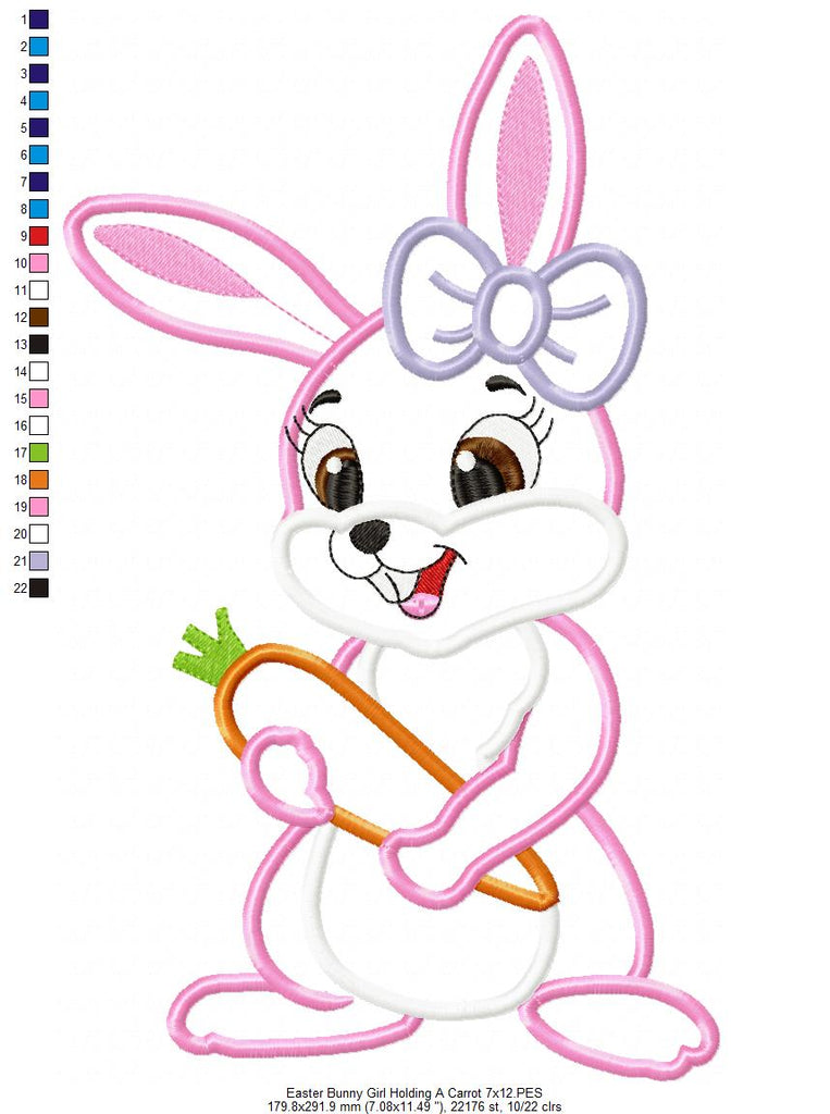 Easter Bunny Boy and Girl Holding a Carrot - Applique