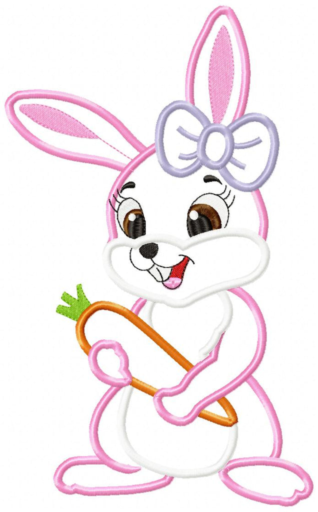 Easter Bunny Girl Holding a Carrot - Applique Embroidery