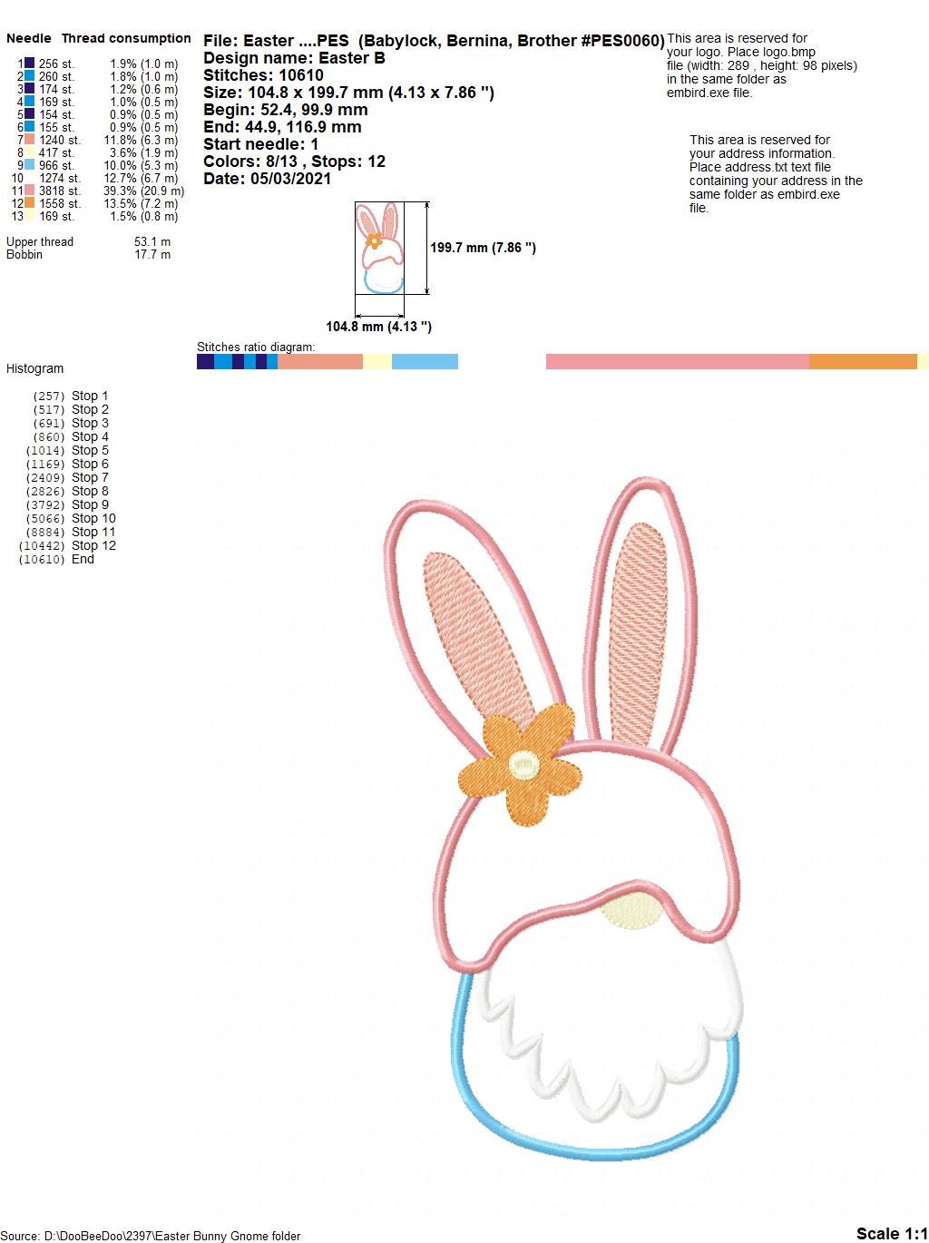 Easter Bunny Little Gnome - Applique